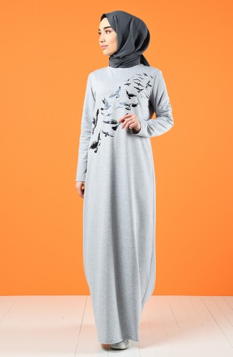 Grau Hijab Kleider 5042-07