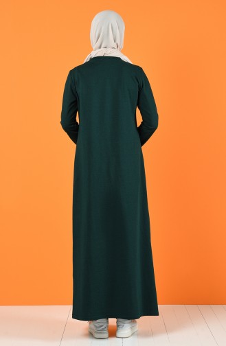Baskılı İki İplik Elbise 5042-08 Zümrüt Yeşili