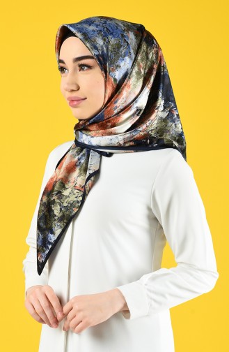 Karaca Desenli Rayon Eşarp 90681-08 Lacivert Taba