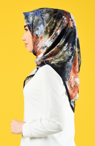 Karaca Desenli Rayon Eşarp 90681-08 Lacivert Taba