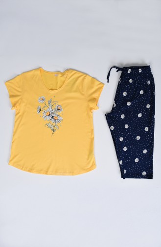 Bayan Büyük Beden Kısa Kol Kapri Pijama Takımı 912231-A Sarı