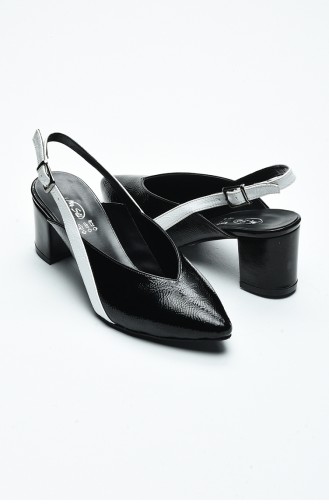 Bayan Topuklu Ayakkabı 0026-01 Siyah Kırışık Rugan