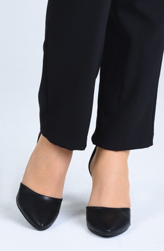 Bayan Bantlı Topuklu Ayakkabı 1101-06 Siyah Cilt