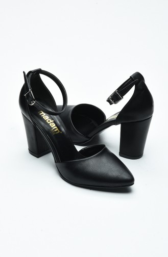 Bayan Bantlı Topuklu Ayakkabı 1101-06 Siyah Cilt