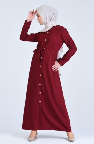 Düğmeli Kuşaklı Elbise 2000-01 Bordo