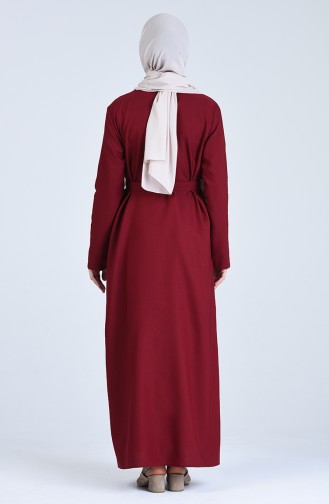 Düğmeli Kuşaklı Elbise 2000-01 Bordo