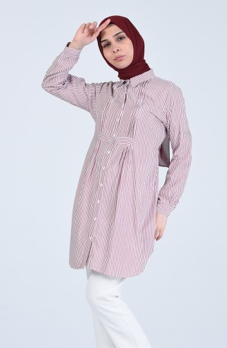 Çizgili Pamuk Tunik 07036-02 Bordo