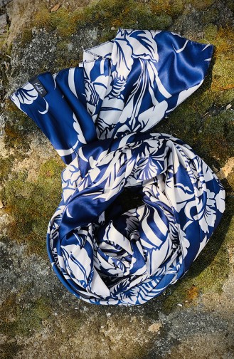 Patterned Satin Shawl 54209-01 Navy Blue 54209-01