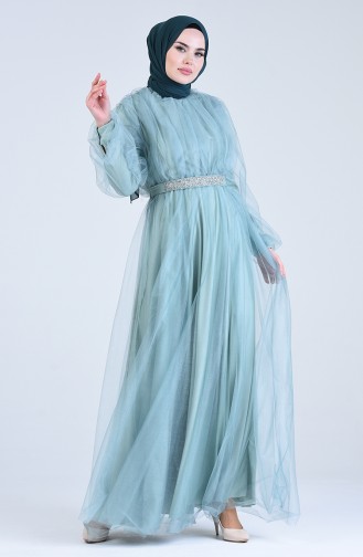 Belted Tulle Evening Dress 1018-01 Sea Green 1018-01