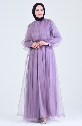 Belted Tulle Evening Dress 1018-03 Lilac 1018-03