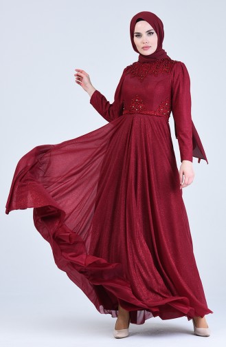 Silvery Evening Dress 1551-05 Burgundy 1551-05