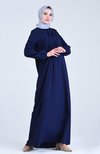 Navy Blue Hijab Dress 1384-03