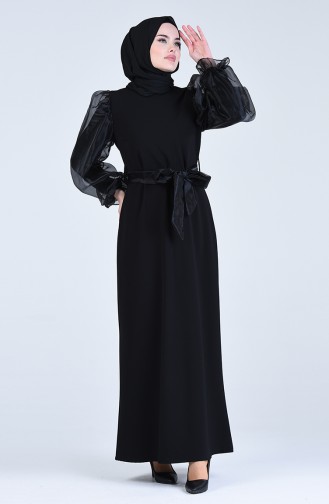 Organza Tulle Belted Dress 60119-02 Black 60119-02