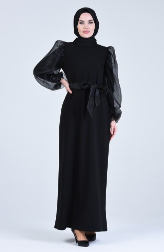 Organza Tulle Belted Dress 60119-02 Black 60119-02