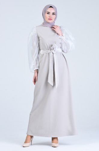 Tüll Kleid mit Band   60119-06 Grau Weiss 60119-06