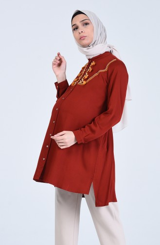 Viskon Nakışlı Hamile Tunik 8613-04 Kiremit