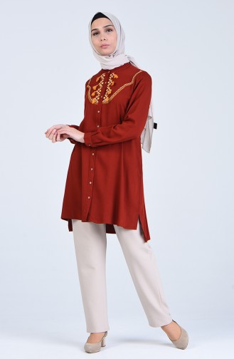 Viskon Nakışlı Hamile Tunik 8613-04 Kiremit
