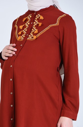 Viskon Nakışlı Hamile Tunik 8613-04 Kiremit