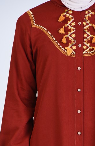 Viskon Nakışlı Hamile Tunik 8613-04 Kiremit