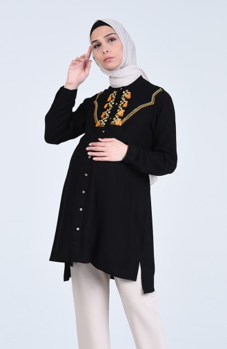 Viskon Nakışlı Hamile Tunik 8613-05 Siyah