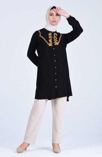 Viskon Nakışlı Hamile Tunik 8613-05 Siyah