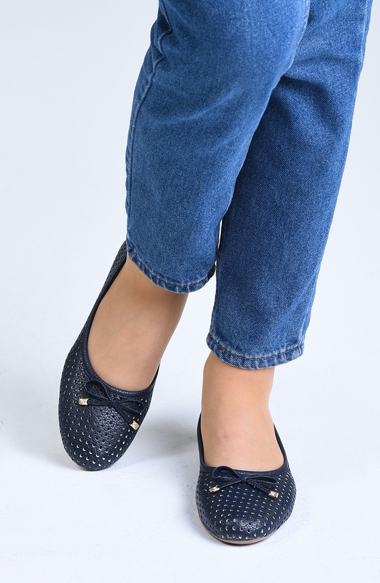 Women's Flat Shoes 96504-4 Navy Blue 96504-4 | Sefamerve