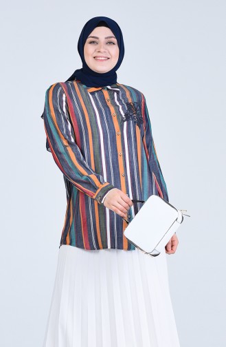 Navy Blue Overhemdblouse 04144-01