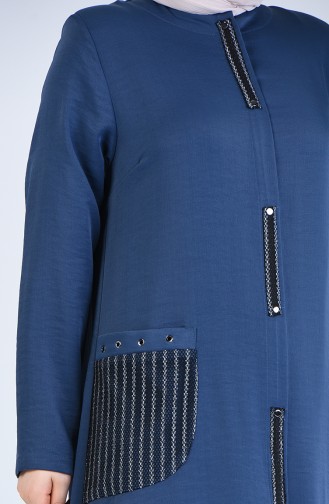 معطف طويل بتصميم جيوب ومقاس كبير لون نيلي 0413-02