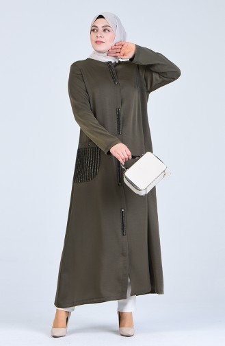 Grösse Grosse Hijab Mantel mit Tasche  0413-04 Khaki 0413-04