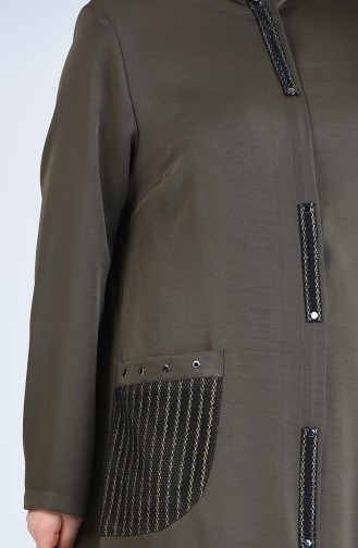 معطف طويل بتصميم جيوب ومقاس كبير لون كاكي 0413-04