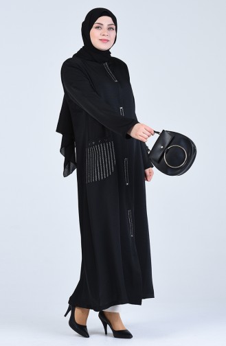Grösse Grosse Hijab Mantel mit Tasche 0413-05 Schwarz 0413-05