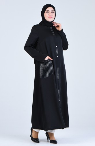 معطف طويل بتصميم جيوب ومقاس كبير لون أسود 0413-05