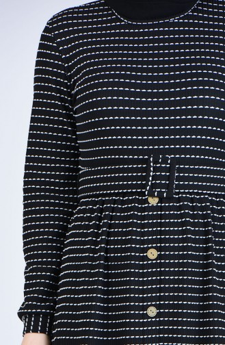 Düğme Detaylı Kemerli Elbise 8054-03 Siyah