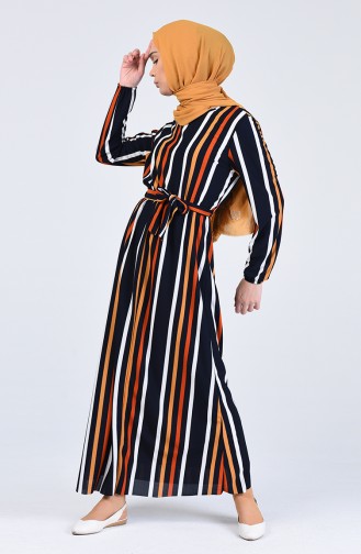 Navy Blue Hijab Dress 8056-01
