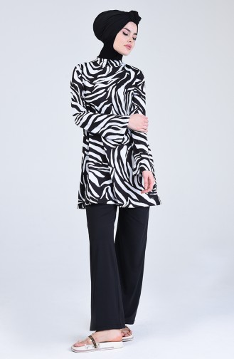 Zebra Desenli Tesettür Mayo 20157-01 Siyah