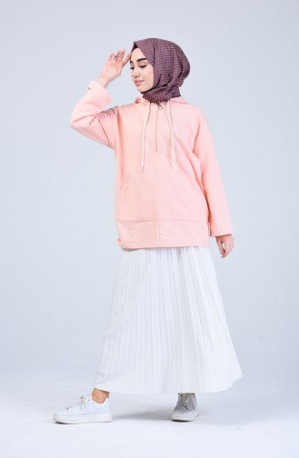 Kapüşonlu Fermuarlı Sweatshirt 3152-05 Pudra