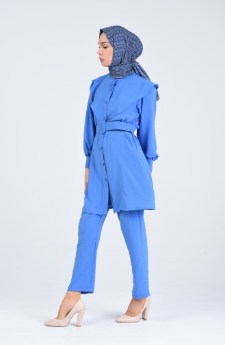 Kemerli Tunik Pantolon İkili Takım 1681-03 Mavi