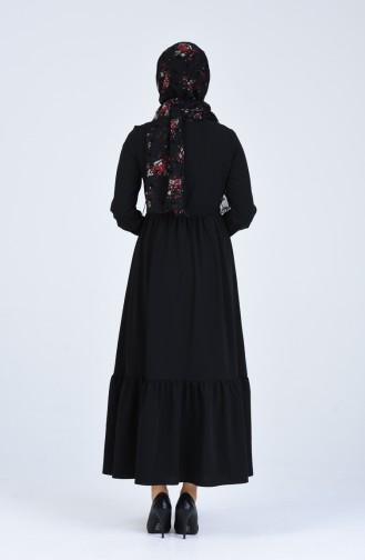 Boydan Düğmeli Kuşaklı Elbise 0912-01 Siyah