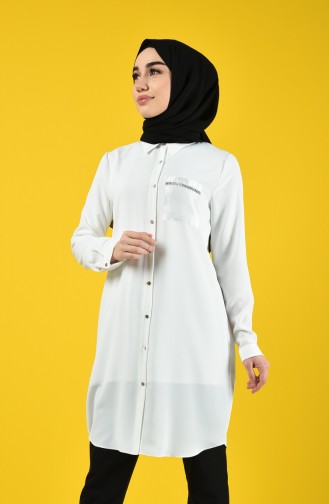 Düğmeli Tunik 20141-02 Beyaz