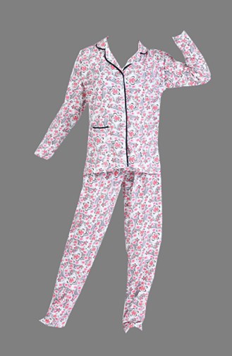 Çiçek Desenli Pijama Takım 1006-04 Gri Mercan