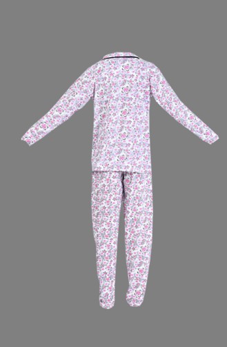 Çiçek Desenli Pijama Takım 1006-03 Gri Pembe