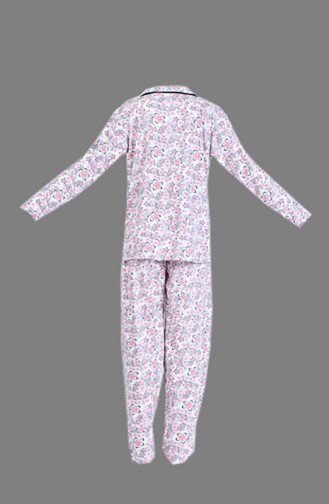 Çiçek Desenli Pijama Takım 1006-01 Gri Pudra