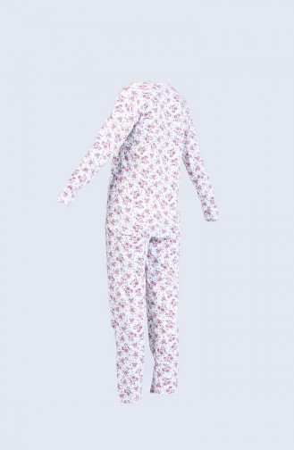 Çiçek Desenli Pijama Takım 9007A-01 Ekru Bordo