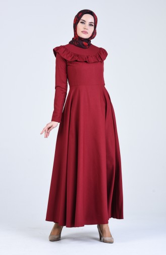 Claret Red Hijab Dress 7269-16