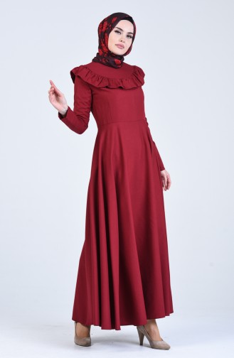 Claret Red Hijab Dress 7269-16