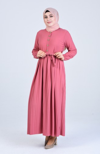 Plus Size Sleeve Elastic Pleated Dress 8022-06 Dry Rose 8022-06