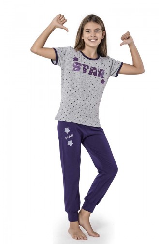 Pyjama Set für Tochter 2669 Grau Violett 2669