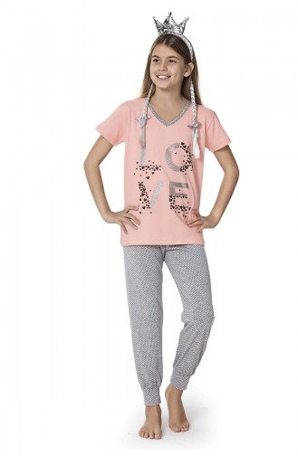 Kız Çocuk Pijama Takımı 2671 Somon Gri