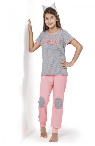 Kız Çocuk Pijama Takım 2672 Gri Neon Somon