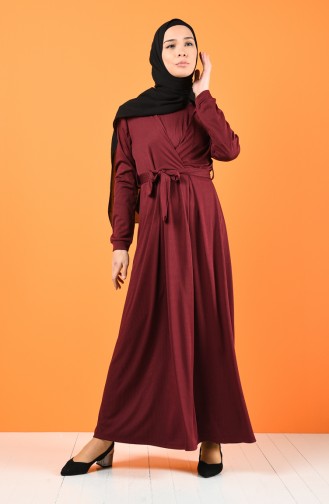 Pleated Belted Dress 8003-04 Burgundy 8003-04